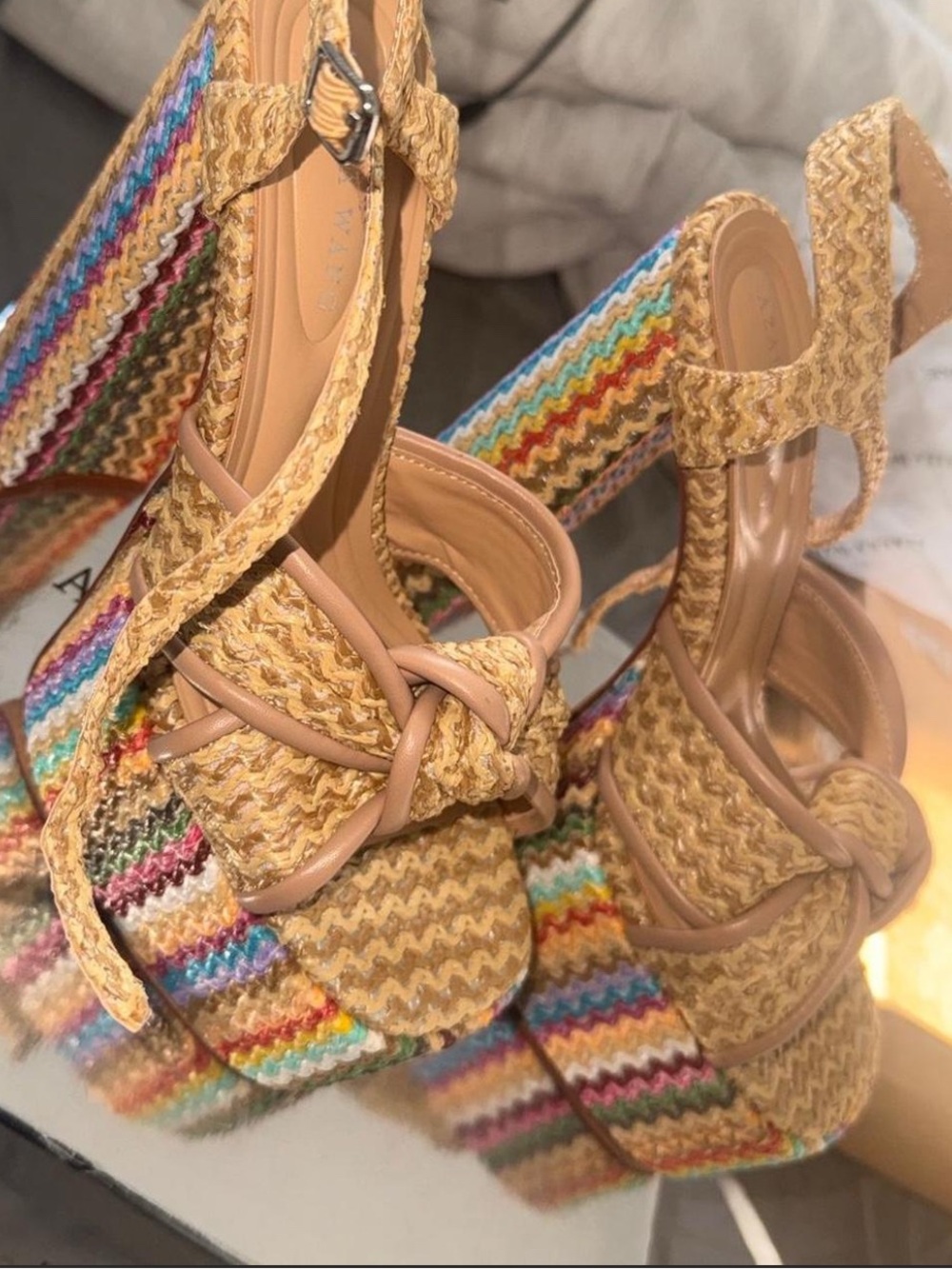 Woven Tan Multicolor Platform Sandals - Women's